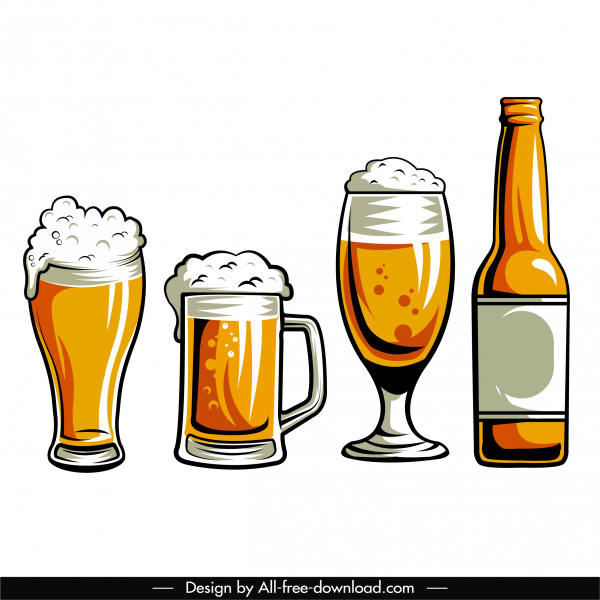 ícones de cerveja flat retro esboço desenhado à mão