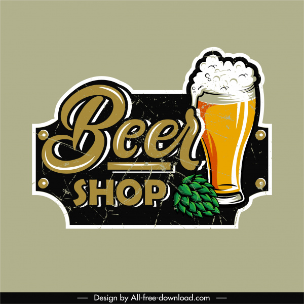 decoración retro de boceto de vidrio de etiqueta de cerveza