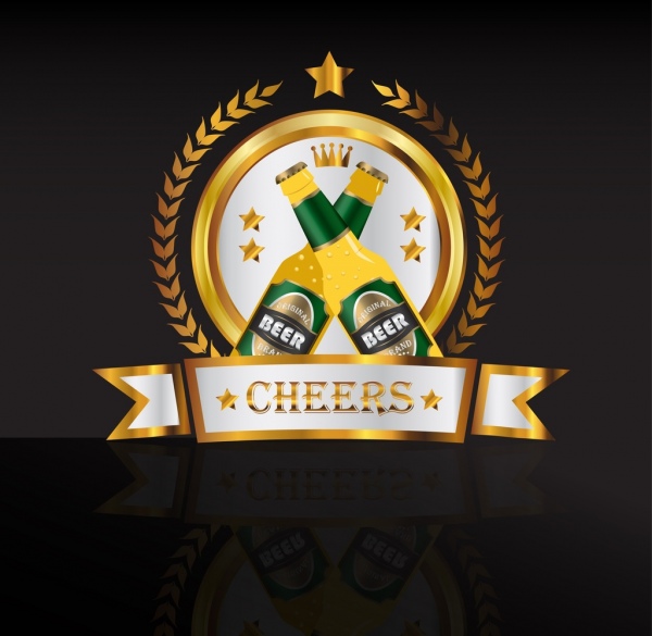 ビールのロゴ デザインの輝く黄金装飾