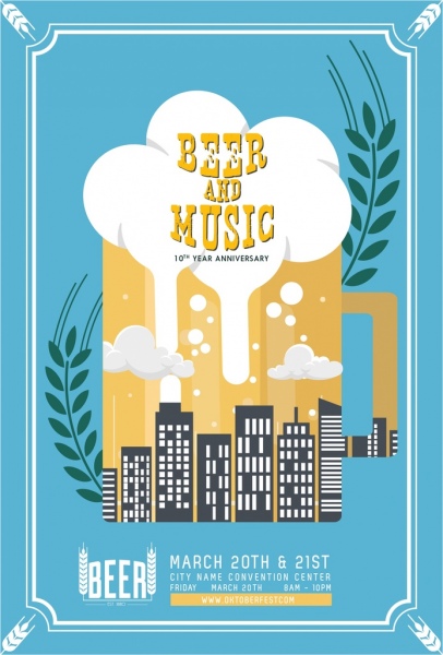 ícone de cerveja festa cartaz colorido design plano