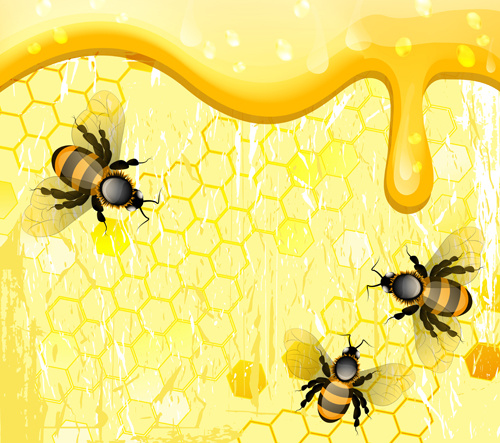 ผึ้งและน้ำผึ้งพื้นหลังเวกเตอร์แบบ