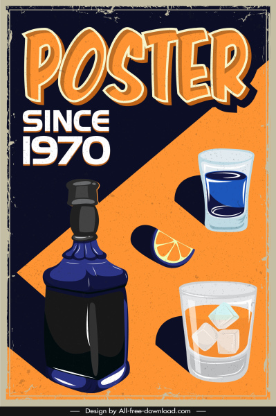 cartel de publicidad de bebidas de color oscuro retro dibujado a mano boceto