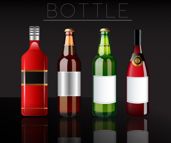 اعلانات المشروبات زجاجات لامعة الألوان واقعية التصميم
