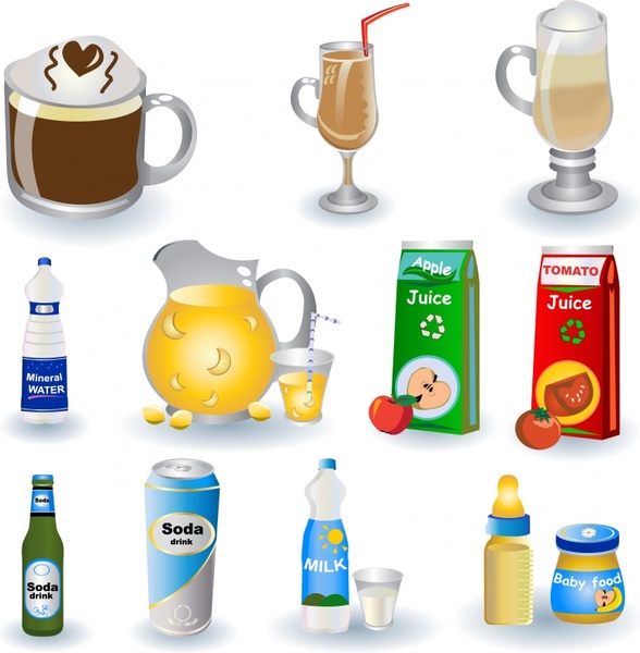 элементы дизайна напиток кофе сок молоко воды значки