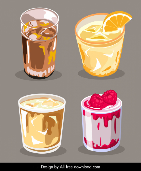 ícones bebidas saboroso esboço clássico colorido