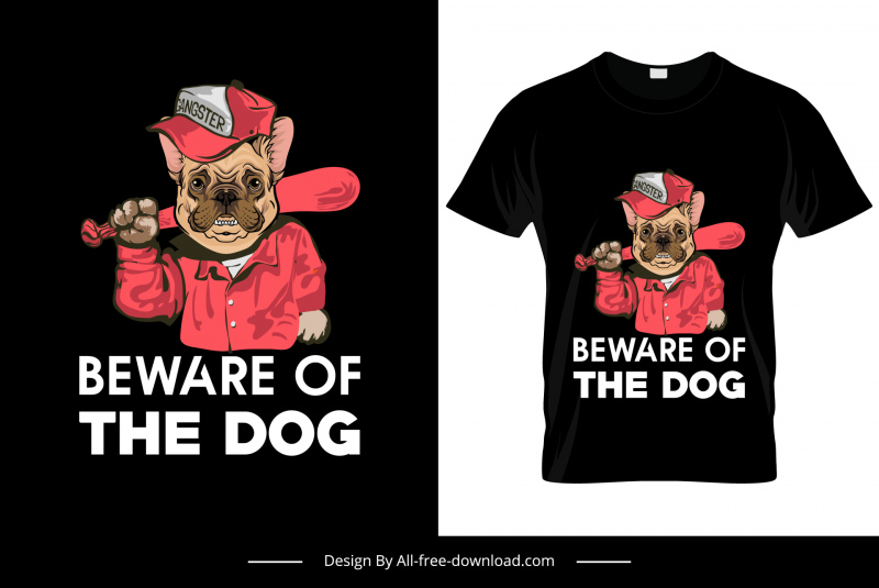 Vorsicht vor der Hunde-T-Shirt-Vorlage lustige stilisierte Hundecharakterskizze