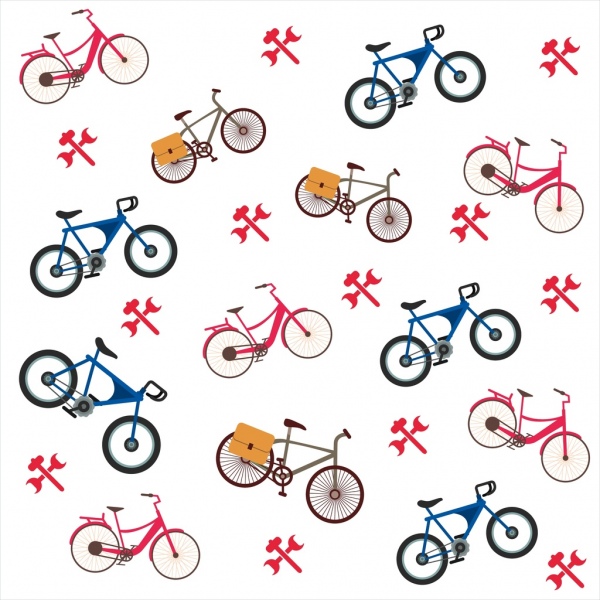 Fondo de bicicleta coloreada planos símbolos repitiendo estilo