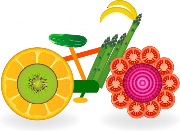 自行车图标五颜六色的水果成分装饰