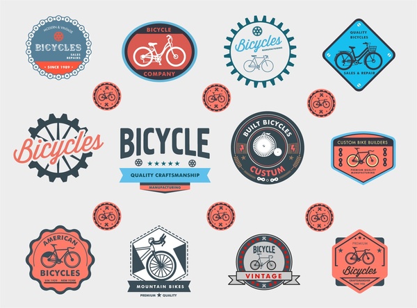 Fahrrad-Label und Logo-Sets im Vintage-Stil