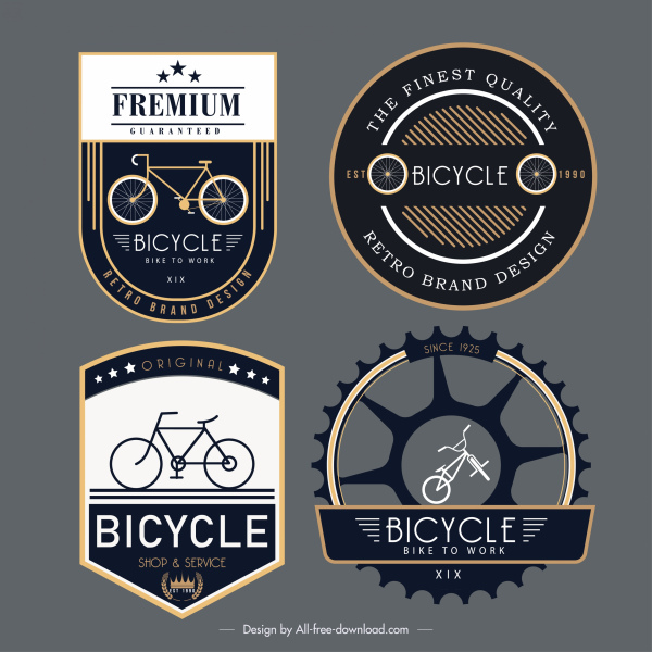 plantillas de etiquetas de bicicleta elegante decoración plana oscura