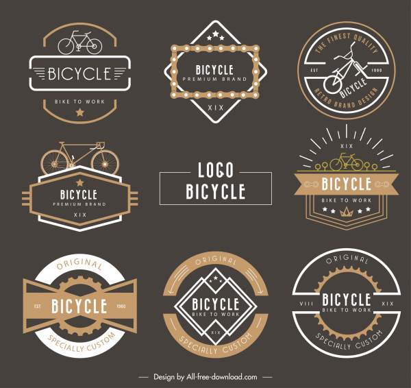 etiquetas de bicicleta plantillas formas oscuras clásicas
