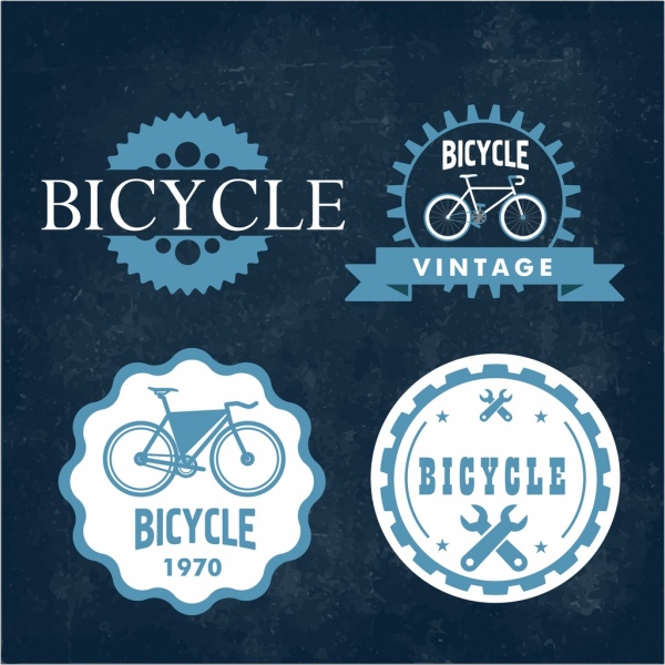 자전거 로고 레트로 블루 장식 세트