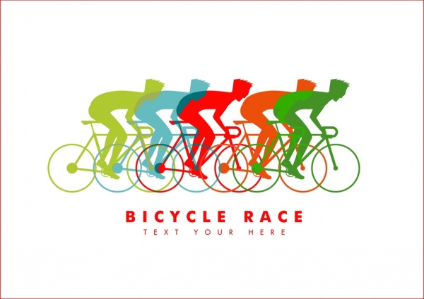 Carrera de bicicletas bandera colorida siluetas ciclista