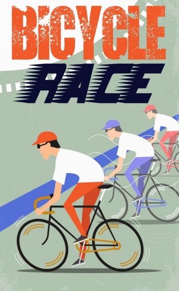 bicicleta corrida bandeira ciclista ícones coloridos design retro