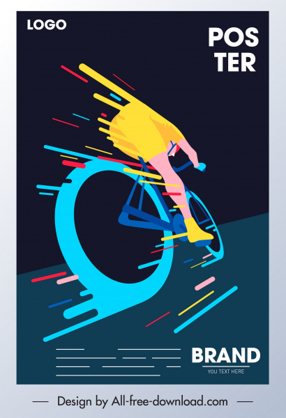 poster balap sepeda ikon pengendara sepeda desain dinamis warna-warni