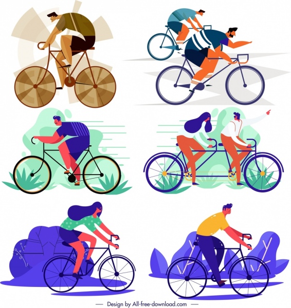 bicicletta attività di equitazione icone schizzo del fumetto