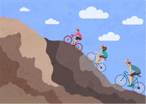 จักรยานกีฬารูปภูเขามนุษย์ไอคอนการ์ตูนสี