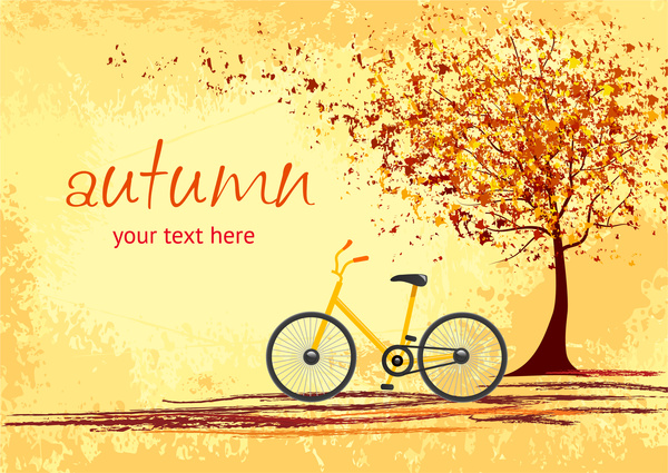 秋のロマンチックなシーンにおける樹木の根の下で自転車