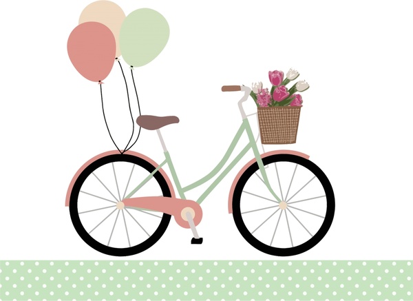 Fahrrad mit Ballons realistische Vektor im romantischen Stil