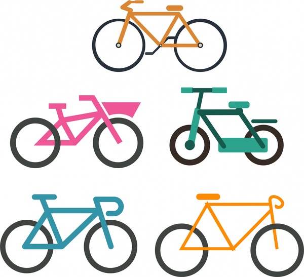 Colección de diferentes tipos de bicicletas aislada sobre fondo blanco