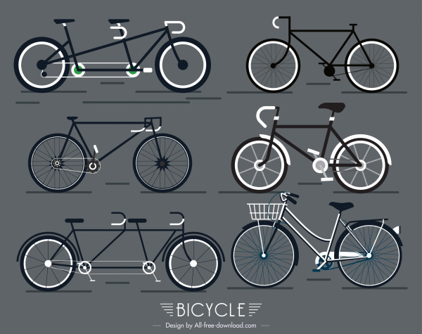 rowery ikony płaskie kształty szkic