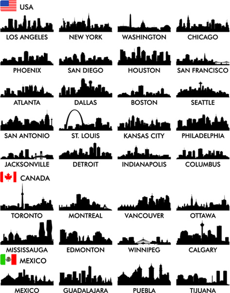 Las grandes ciudades silueta Set Vector