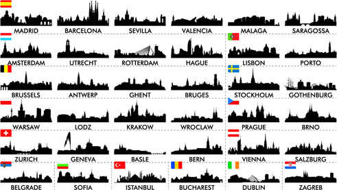 grandi città silhouette serie vector