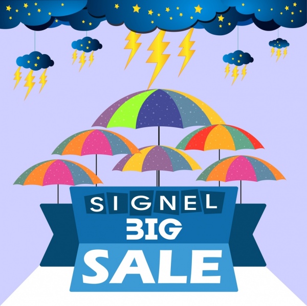 Big Sale Banner Wolke Thunderbolt Regenschirm Symbole Dekoration