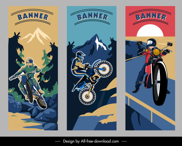 Fahrrad-Banner-Vorlagen dunkel bunte dynamische Skizze