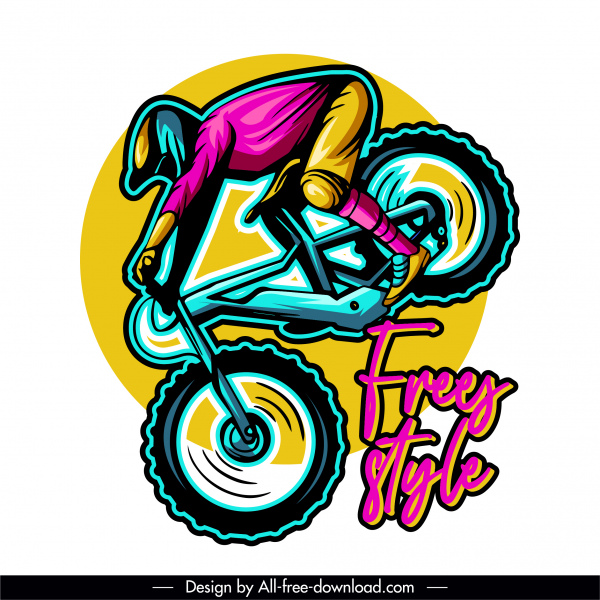 Template logo bersepeda warna-warni sketsa digambar tangan dinamis datar