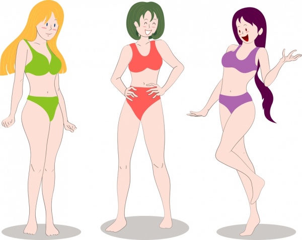 Bikini Girls Icons Colored Cartoon Characters-vector People-free Vector  Free Download