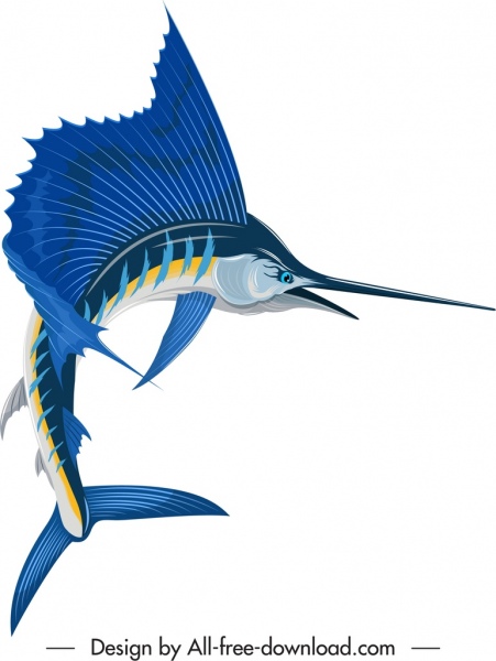 Bill Fisch Ikone Bewegungsskizze buntes 3D-Design