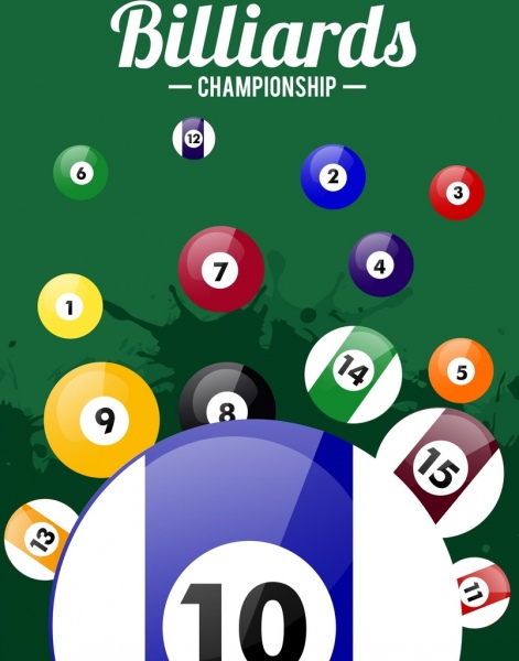 Billar Championship banner grunge fondo brillante de bolas de colores