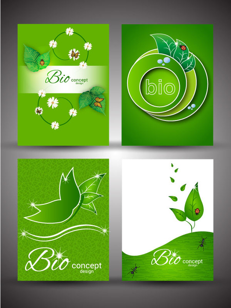 Bio konsep desain set dengan latar belakang warna hijau