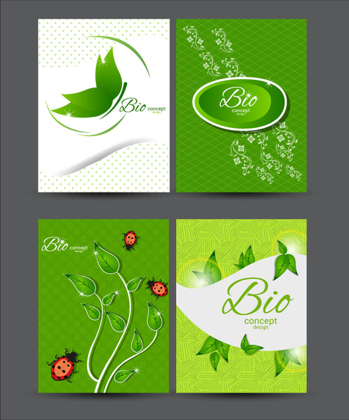 set desain konsep bio dengan ilustrasi hijau