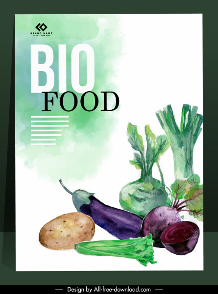 Bio makanan banner warna-warni retro desain sayuran sketsa