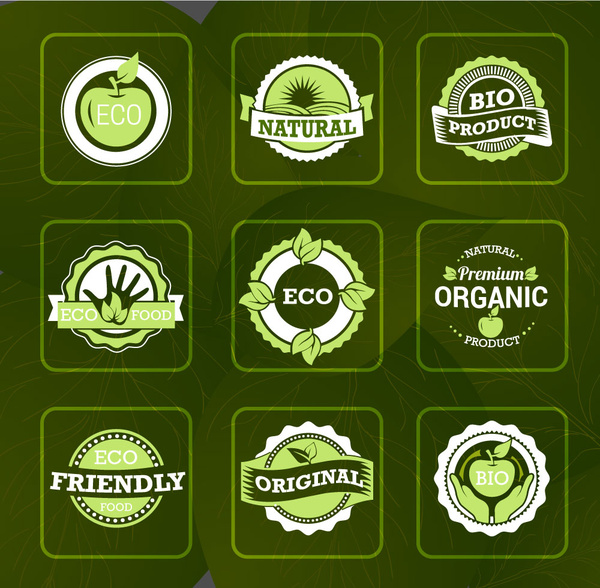 Bio label set ilustrasi gambaran hijau di latar belakang