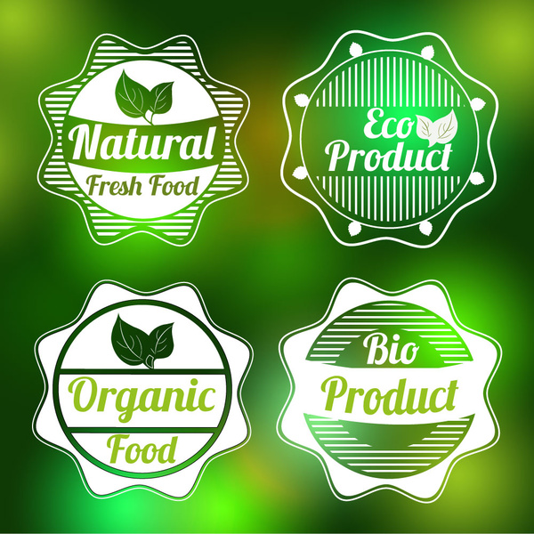etykiety produktów Bio ustawia na tle bokeh