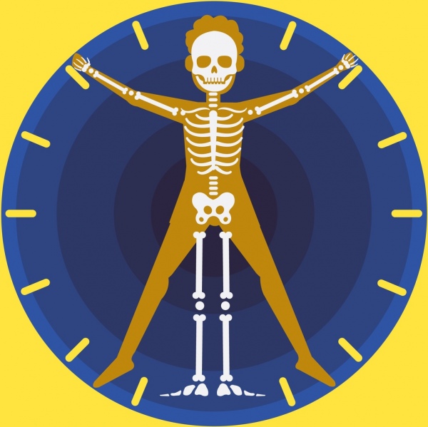 décor biologique de cercle d'icône de squelette de fond d'horloge