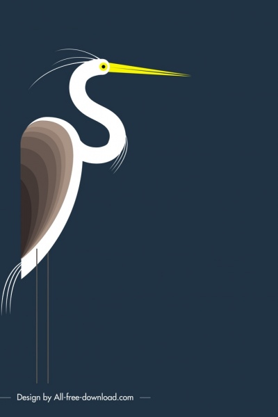 Burung Bangau putih latar belakang ikon klasik datar desain