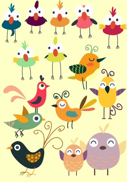Vogel-Symbolsammlung süße farbige Gestaltung