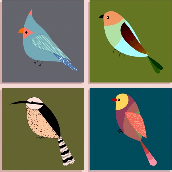 uccelli isolamento Icone multicolori vari tipi