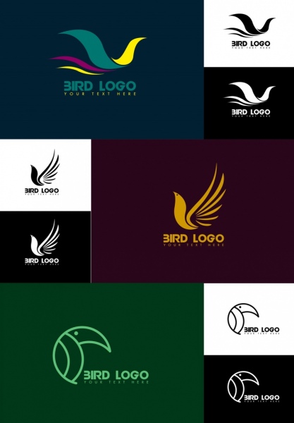 Сборник логотипов птица, различные формы изоляции темный дизайн