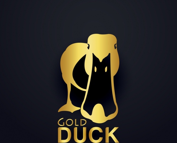 птица логотипа дизайн Золотая утка значок темный дизайн