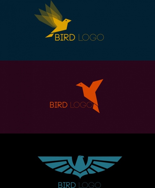 conjuntos de pássaro logo design plano colorido escuro