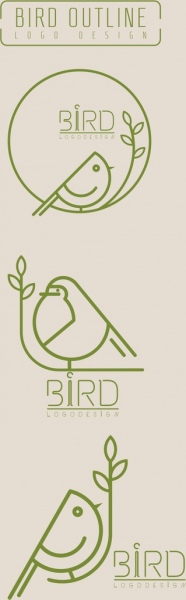 鳥ロゴセット フラット手描きスケッチ