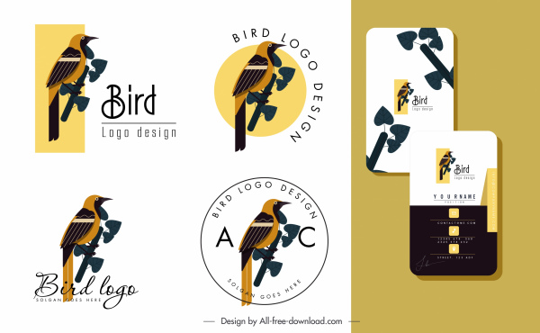 modelos de logotipo do pássaro coloridos decoração plana clássico