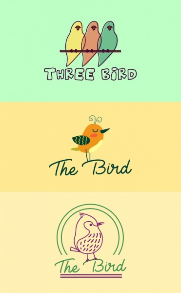 pássaro logotipos dos desenhos animados coloridos esboço
