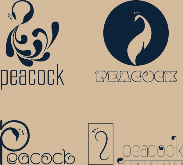 burung logotypes peacock ikon kurva dekorasi