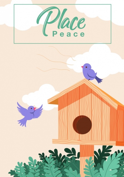 diseño de dibujos animados iconos de aves nido fondo casa madera
